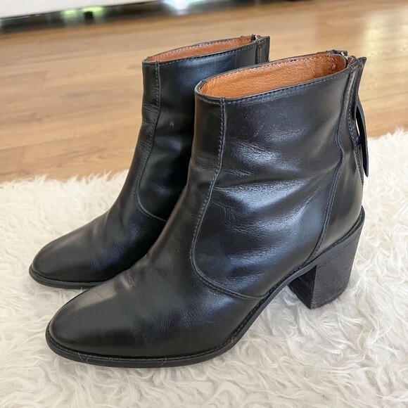 Madewell Zip Back Billie Ankle Bootie - black Leather | Size 8.5 - Picture 1 of 8